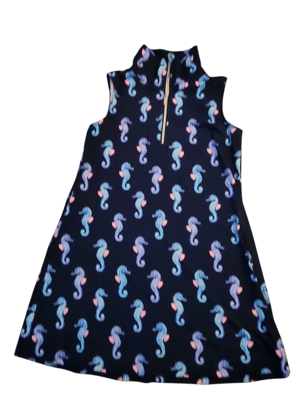 LULU B MIDNIGHT REEF MIDI SLEEVELESS 1/4 ZIP DRESS Sz Largr - Picture 2 of 4